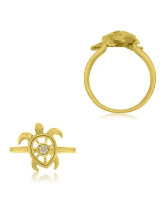 Diamond Accent Sea Turtle Ring in 14k Yellow Gold Over Sterling Silver