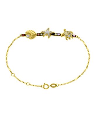 Starfish & Sea Turtle Bracelet in 14k Yellow Gold Over Sterling Silver