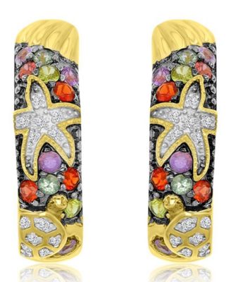 Starfish & Sea Turtle Huggie Earrings in 14k Yellow Gold Over Sterling Silver