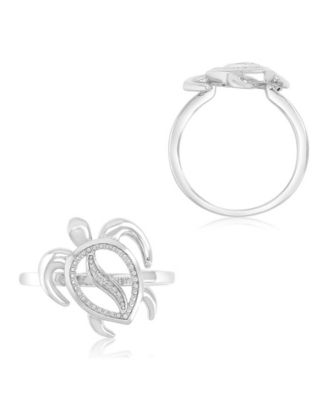 Diamond Accent Sea Turtle Ring in Rhodium Over Sterling Silver