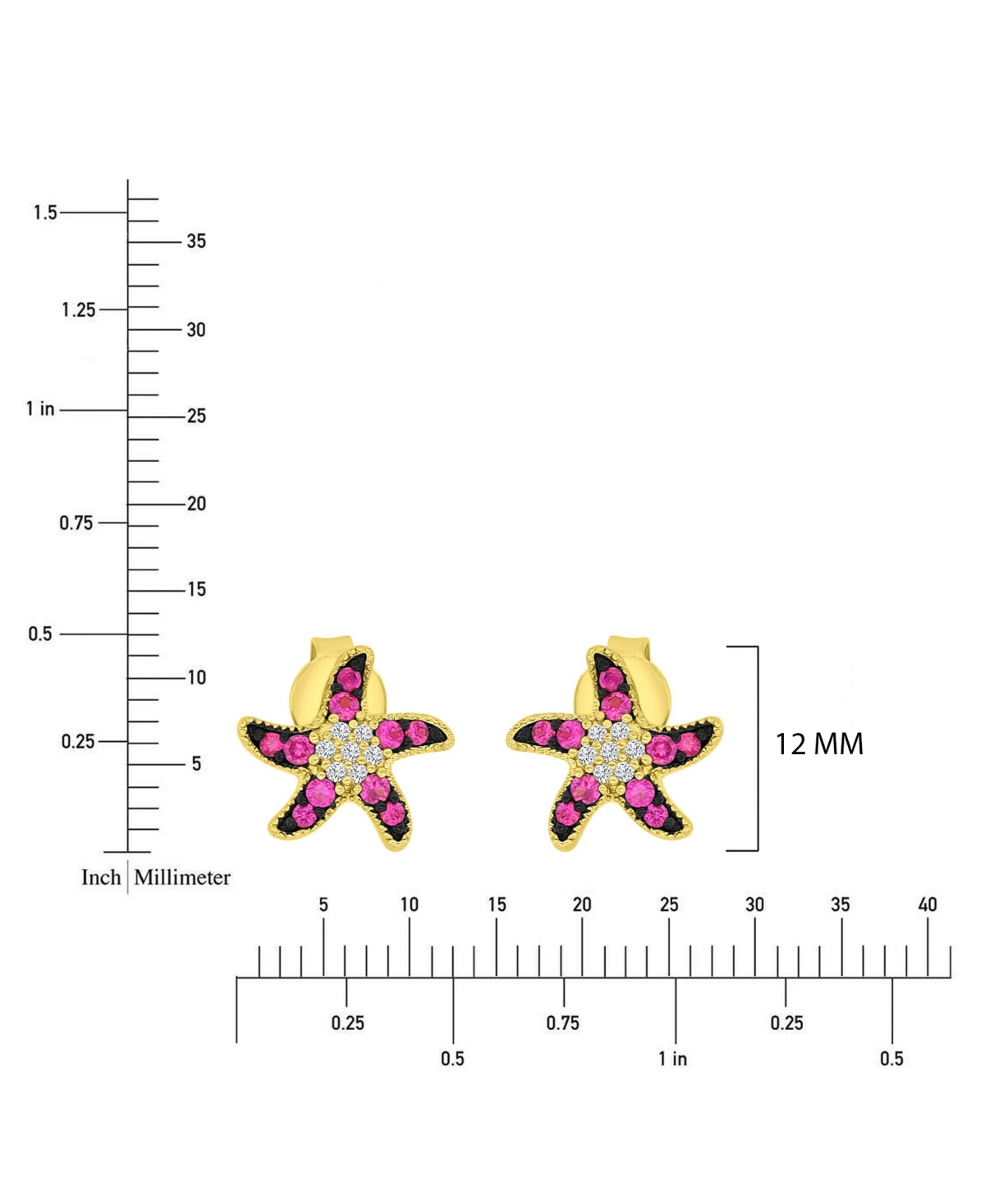 Macy's Created White Sapphire and Ruby Stud Earrings in 14k Yellow Gold Over Sterling Silver