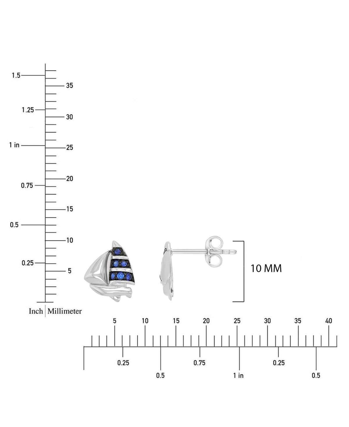 Macy's Created Blue Sapphire Ship Stud Earrings in Rhodium Over Sterling Silver