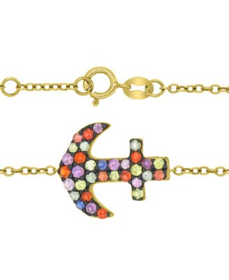 Multi-Color Sapphire Anchor Bracelet in 14k Yellow Gold Over Sterling Silver