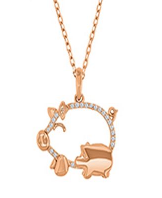 Created White Sapphire Mom and Baby Pigs Necklace in 14k Rose Gold Over Sterling Silver