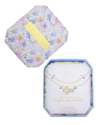 Cubic Zirconia and Mother of Pearl Mom Cross Pendant Layered Necklace Set