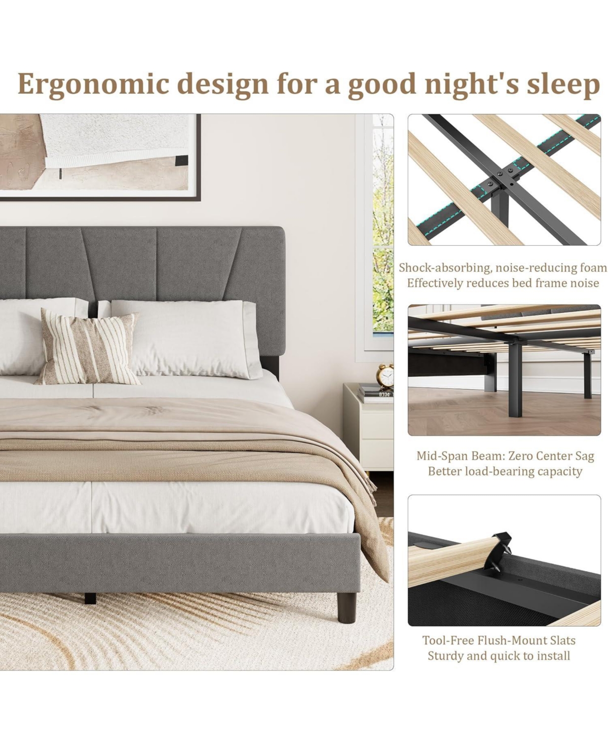 gaomon Wooden Platform Bed Frame with Storage Headboard & Raised Footboard