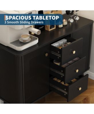 47" Modern Fluted Sideboard Buffet Cabinet with 3 Drawers, Slim Kitchen Storage Cabinet, Wood Coffee Bar Station for Dining Room Living Room
