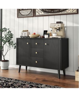 47" Modern Fluted Sideboard Buffet Cabinet with 3 Drawers, Slim Kitchen Storage Cabinet, Wood Coffee Bar Station for Dining Room Living Room