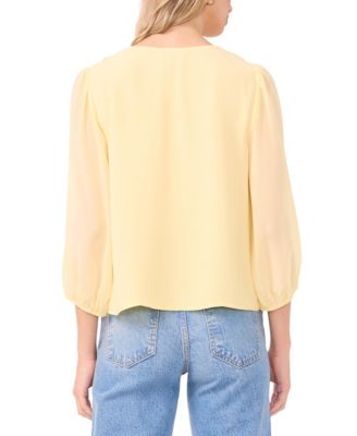Women's Double Ruffle Tie V-Neck Blouse