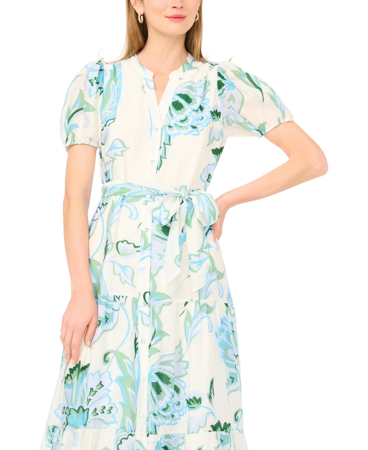 Vince Camuto Women's V-Neck Belted Midi Dress