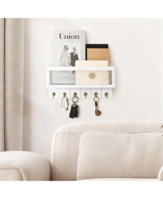 Rustic Key & Mail Holder with 6 Hooks - Sturdy Wood & Steel, Space-Saving, Easy Install