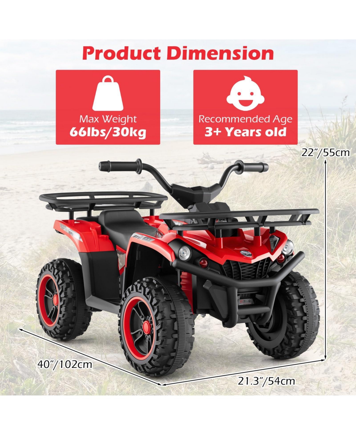 Mecale 24V Electric Ride On Quad with Led Headlights-Red