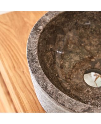 Rustic Genuine Marble Washbasin Sink Basin Circular Bowl Grey Standard Bathroom