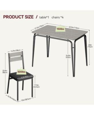 Dining Table Set for 4, Small Square Table and Chairs, 5 Piece Kitchen and Dining Set for Compact Spaces