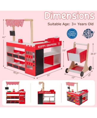 Wooden Kids Grocery Store Playset Pretend Supermarket with Shopping Cart