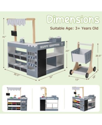 Wooden Kids Grocery Store Playset Pretend Supermarket with Shopping Cart
