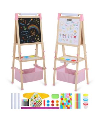 3 in 1 Kids Art Easel Set, Dual-Sided Art Station w/Whiteboard & Chalkboard