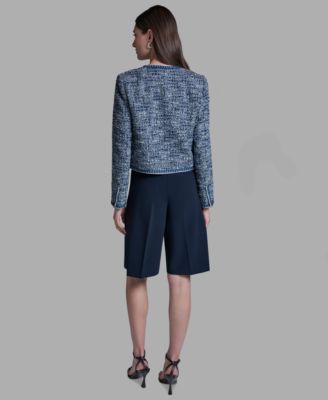 Women's Shoulder Padding Open Front Tweed Jacket