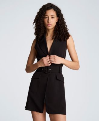 Women's Notched Lapel Belted Dress