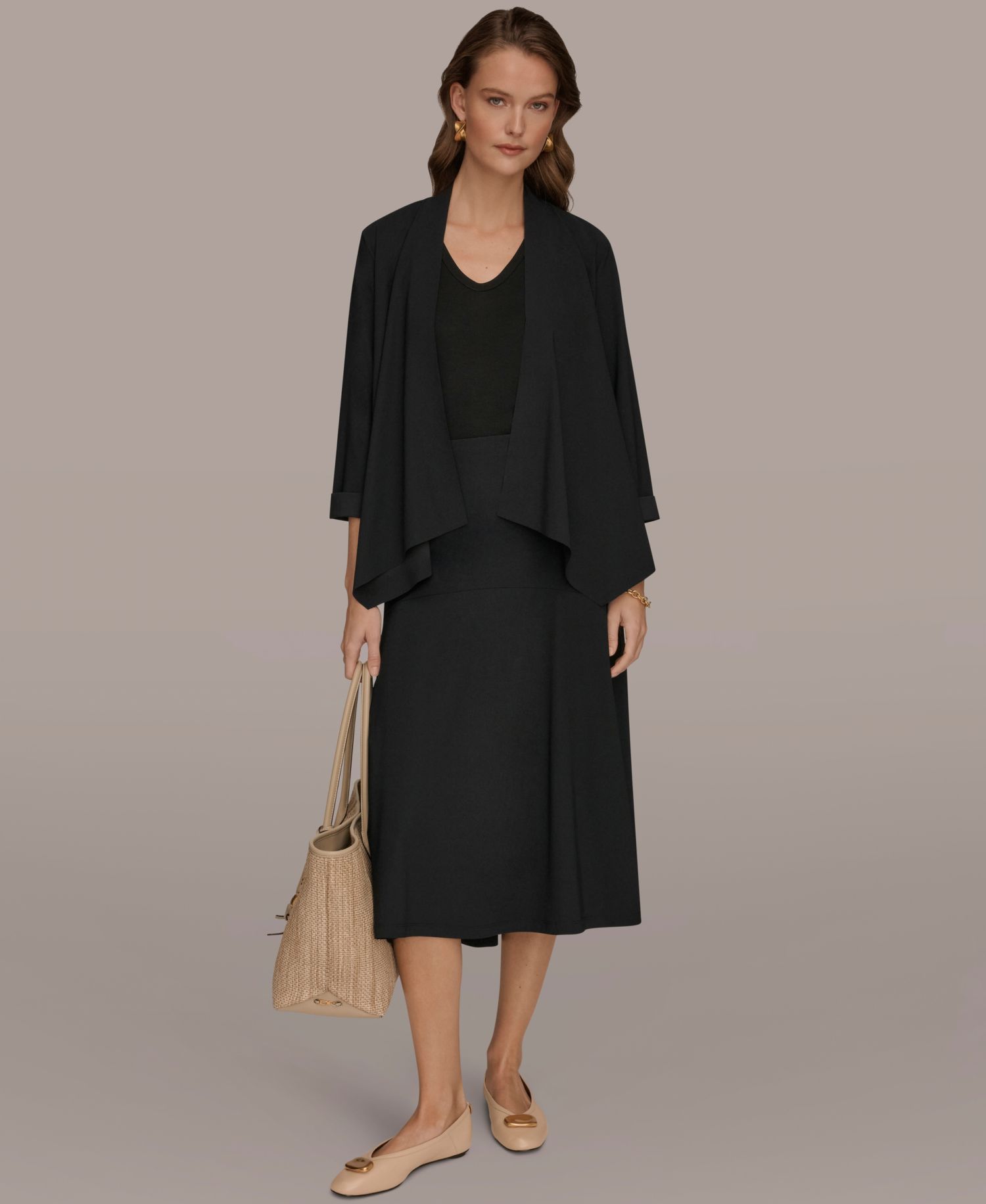 Women's Four Way Stretch Knit 3/4 Sleeve Open Front Cardigan Jacket