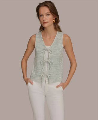 Donna Karan Weekend - Women's V-Neck Tie-Front Detail Cardigan