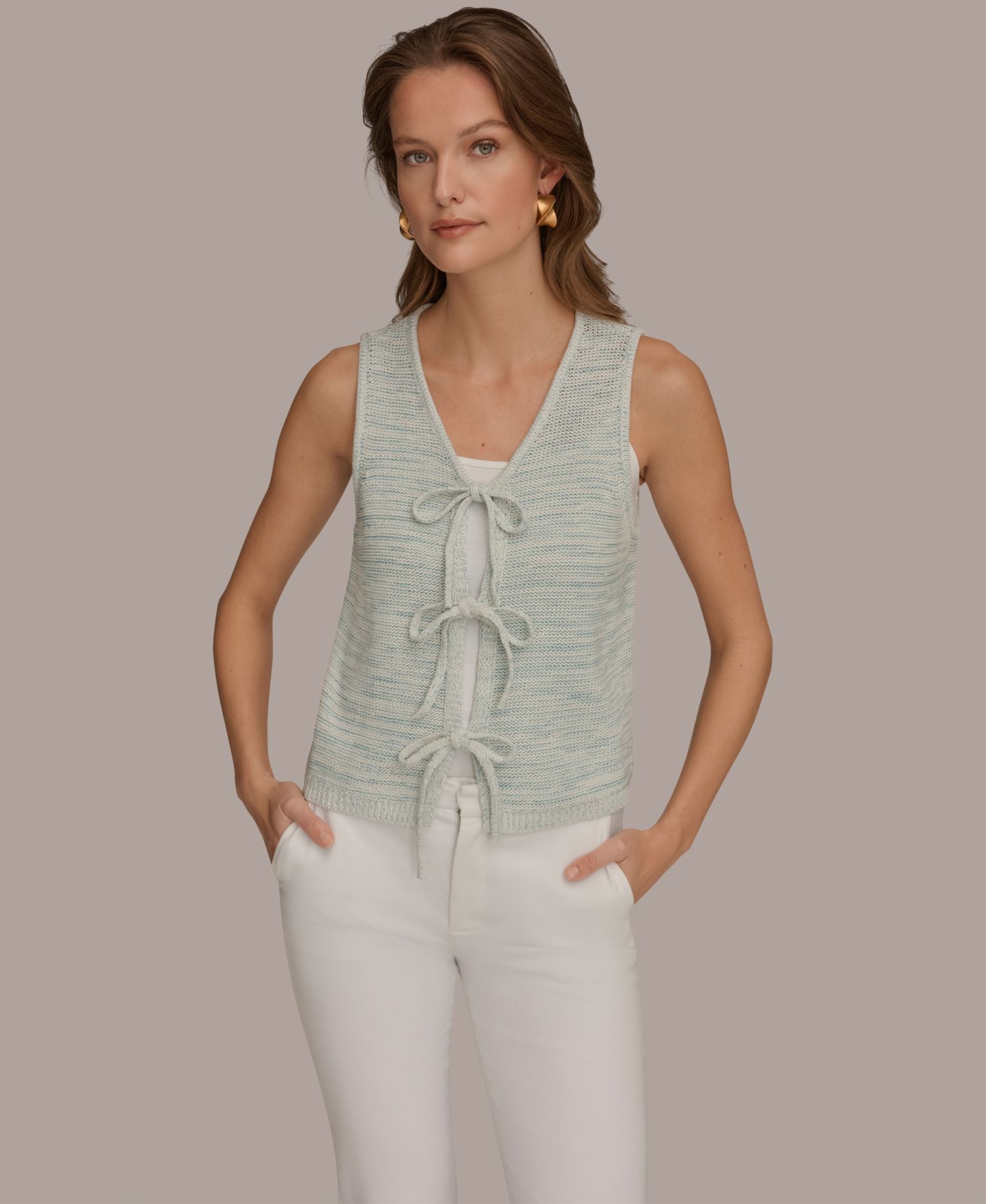 Women's V-Neck Tie-Front Detail Cardigan