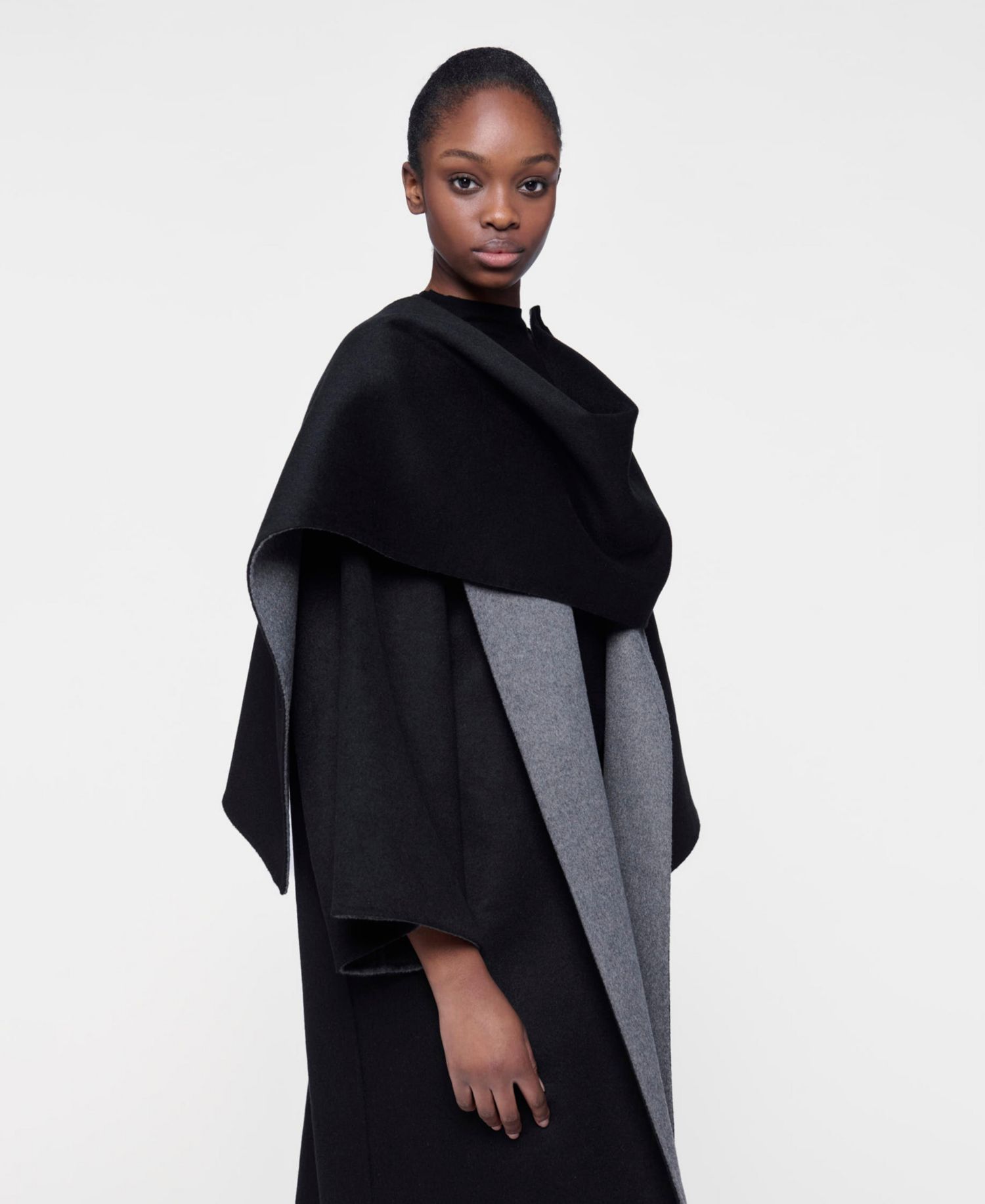 Women's Reversible Cacoon Coat with Scarf Detail