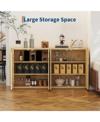 66.3'' Fluted Oak Sideboard Cabinet with 4 Doors & Adjustable Shelves, Modern Wood Buffet Storage