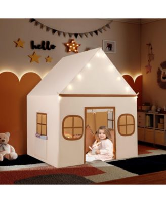 Large Kids Play Tent Playhouse with Door Curtain, Windows, and Star Lights