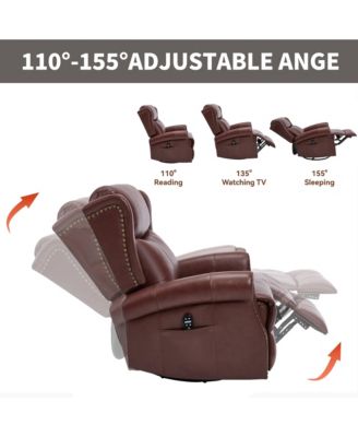Heat Massage Manual Recliner Chair with Rocker and Swivel in Genuine Leather for Living Room