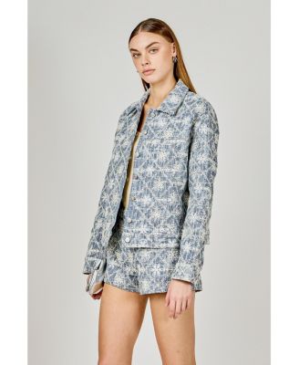 Women's Emroidered Floral Denim Jacket