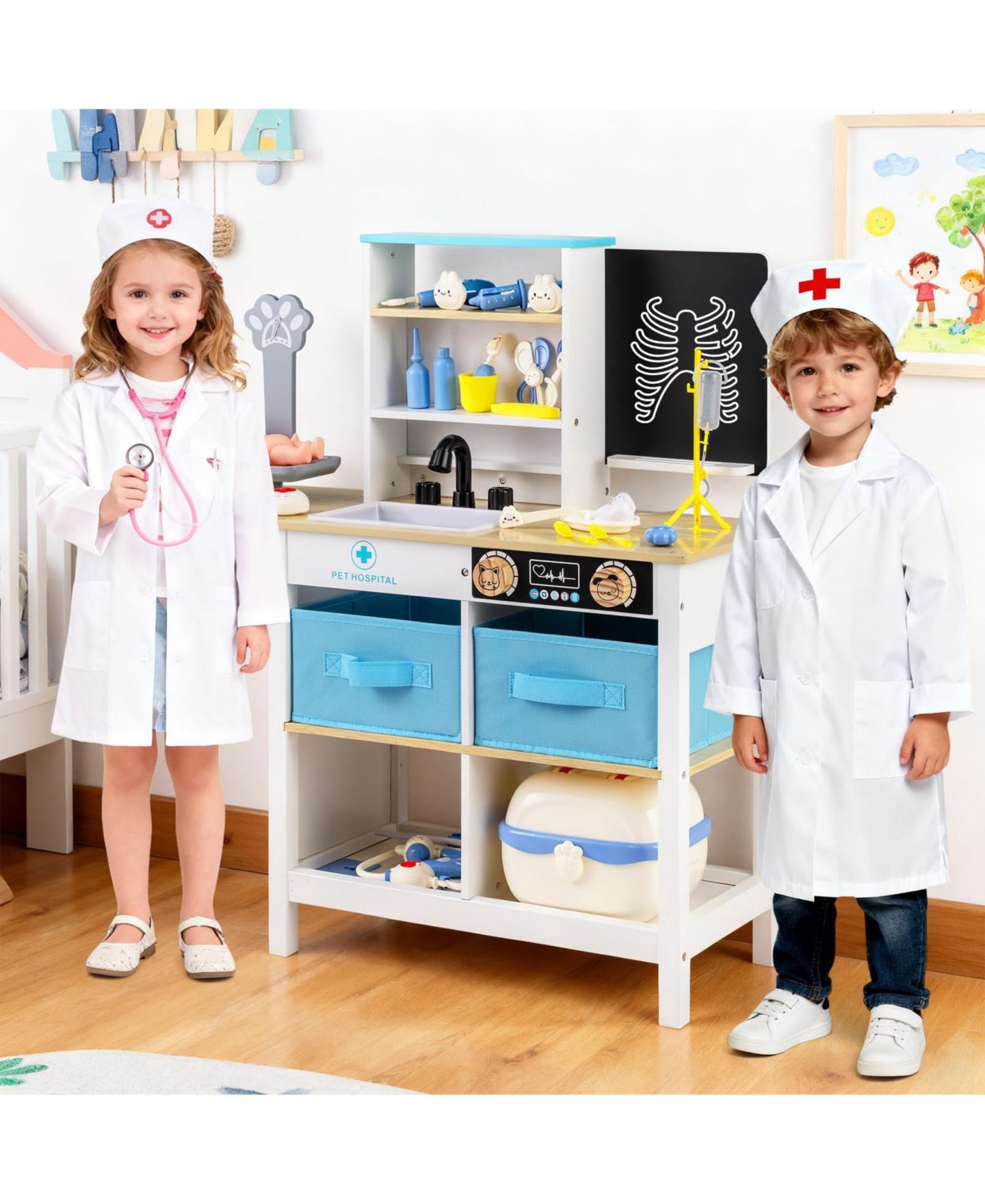 Детский игровой набор Mecale Doctor Office Interactive Stations Play Set, Ages 3+, цвет: Коричневый — фото 2
