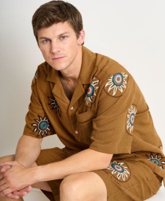 Men's Embroidered Regular-Fit Short-Sleeve Shirt matched with the Embroidered Wide-Fit Bermuda Shorts