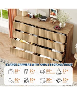 Fluted Bedroom Dresser, Wide Chest of Drawers for Closet and Bedroom Storage, 8 Drawer