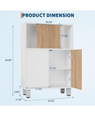 Bathroom Floor Cabinet with Sliding Door, Modern Kitchen Buffet Sideboard Cabinet with Adjustable Shelf, Accent Bookshelf