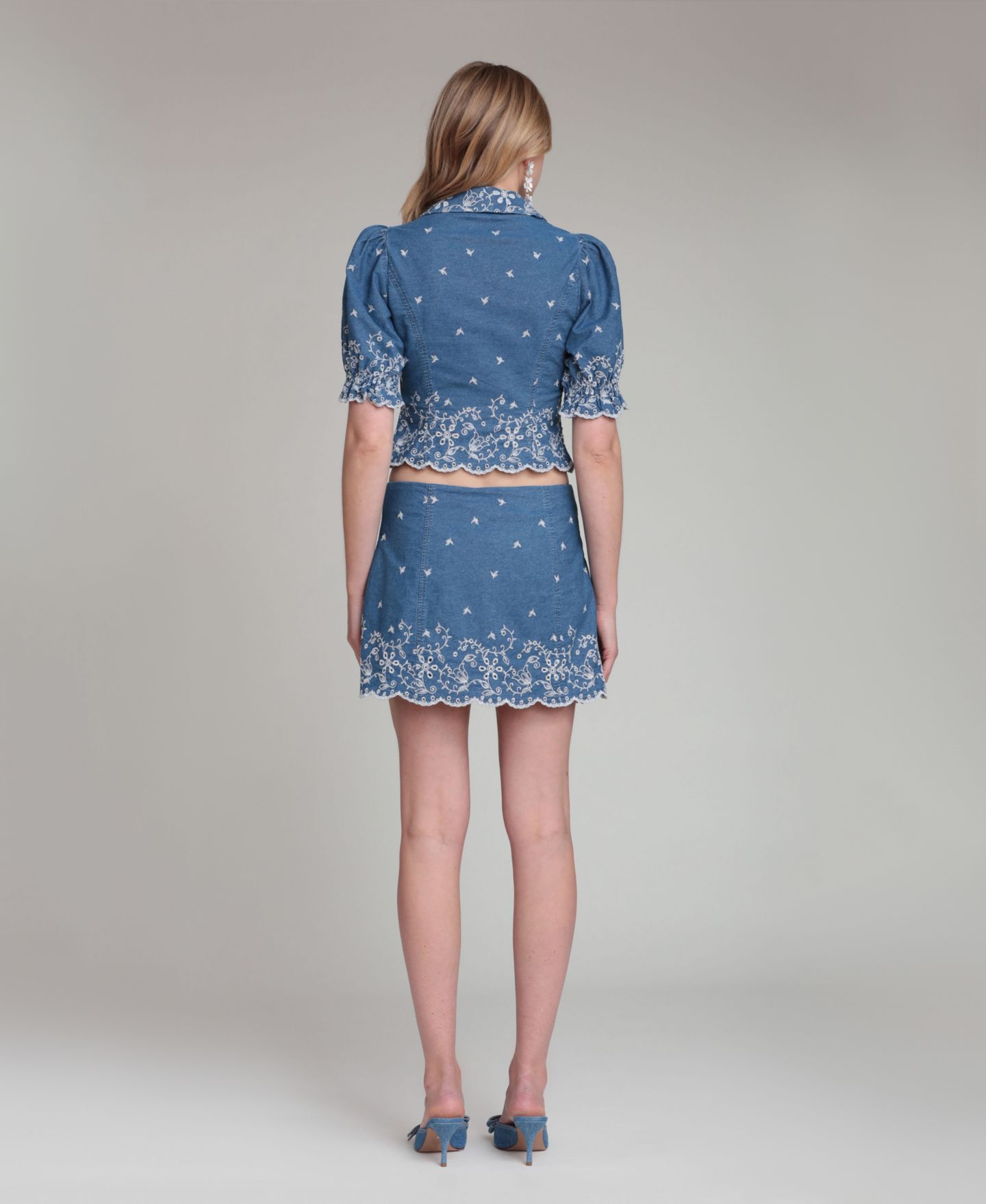 Женская юбка Avec Les Filles Scallop Hem Mini, цвет: Синий — фото 5
