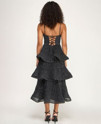 Juniors' Polka Dot Layered Ruffle Midi Dress