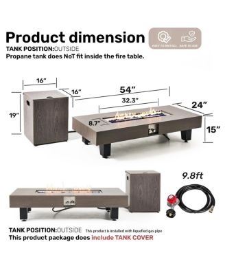 54" Propane Fire Pit Table w/ Rain Cover, 50,000 BTU Rectangular Heater