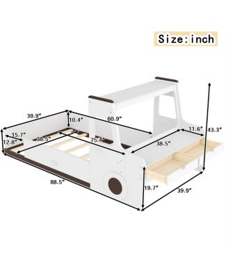 Car-Shape Floor Bed with Storage, Window & Desk, Twin Size