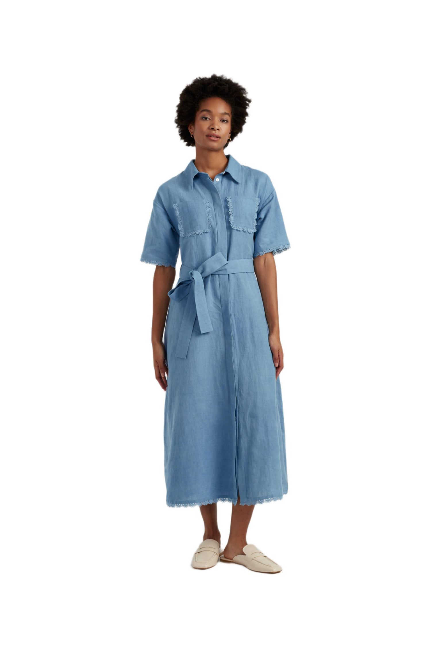 Women's Chinti and Parker Linen-Blend Scallop Shirt Dress
