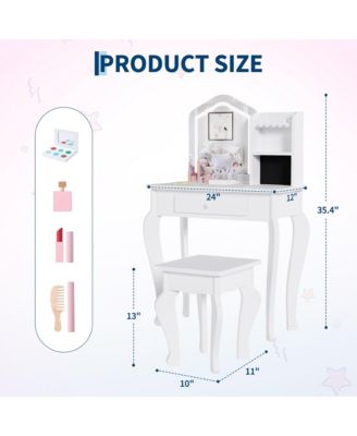 Kids Vanity with Lighted Mirror, Little Girl Vanity and Stool, Toddler Makeup Table Set and Makeup Playset for 3-8 Girls