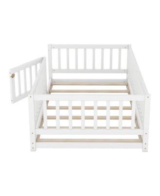 Twin Size Montessori Floor Bed with Fence and Door