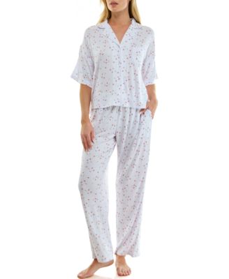 Women's Button-Up Top and Pull-On Pajama Pants, 2-Piece Set