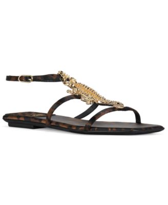Women's Reptilian T-Strap Flat Sandals