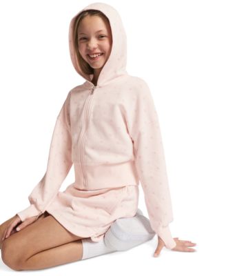 Girls' 7-16 Flocked Zip-Front Hoodie