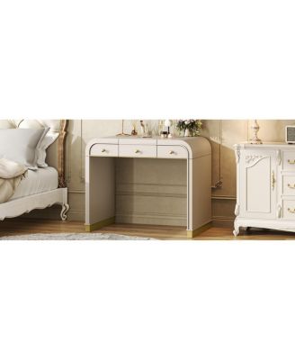 Classic Wood Vanity Desk with Flip Mirror & 2 Drawers, Champagne