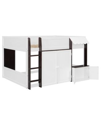Full Loft House Bed with Playhouse & Storage, Modern Wood Cabin Bed for Kids/Teens