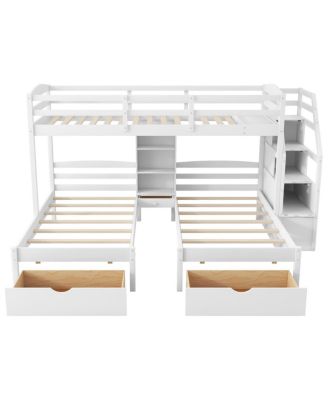 Streamdale Twin/Twin/Twin Triple Bunk Bed w/ Drawers, Stairs, Shelves