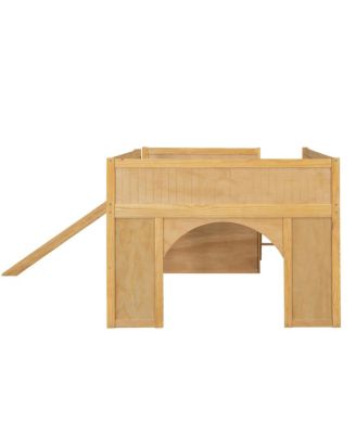 Streamdale Full Size Wooden Low Loft Bed with Storage, Slide, Door & Window