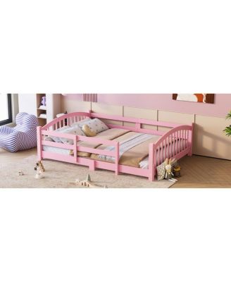 Streamdale Montessori Floor Bed with Slats & Guardrails, Solid Wood
